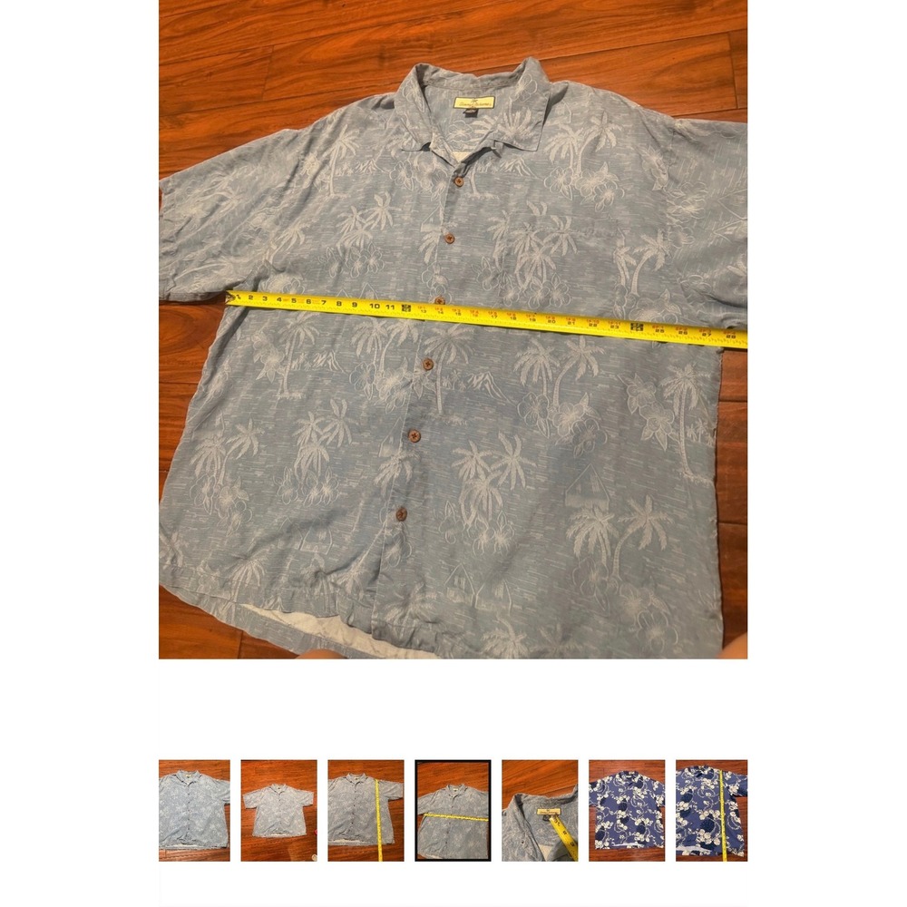 Tommy Bahama 2 Mens XXL Silk Tropical Camp Shirts Blue Purple Shells Palm - Picture 5 of 13